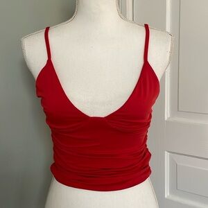 Shein Red Cropped Summer Spaghetti Top Camisole Shirt Size Medium